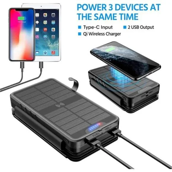 Solar Charger 38800mAh Solar Power Bank with Dual 5V3.1A Outputs 10W Qi Wireless